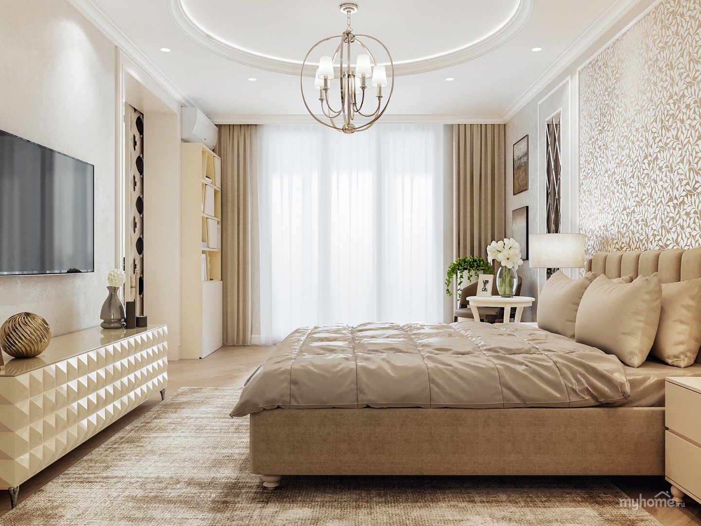Бежевая спальня - 80 фото примеров изысканного и стильного дизайна
