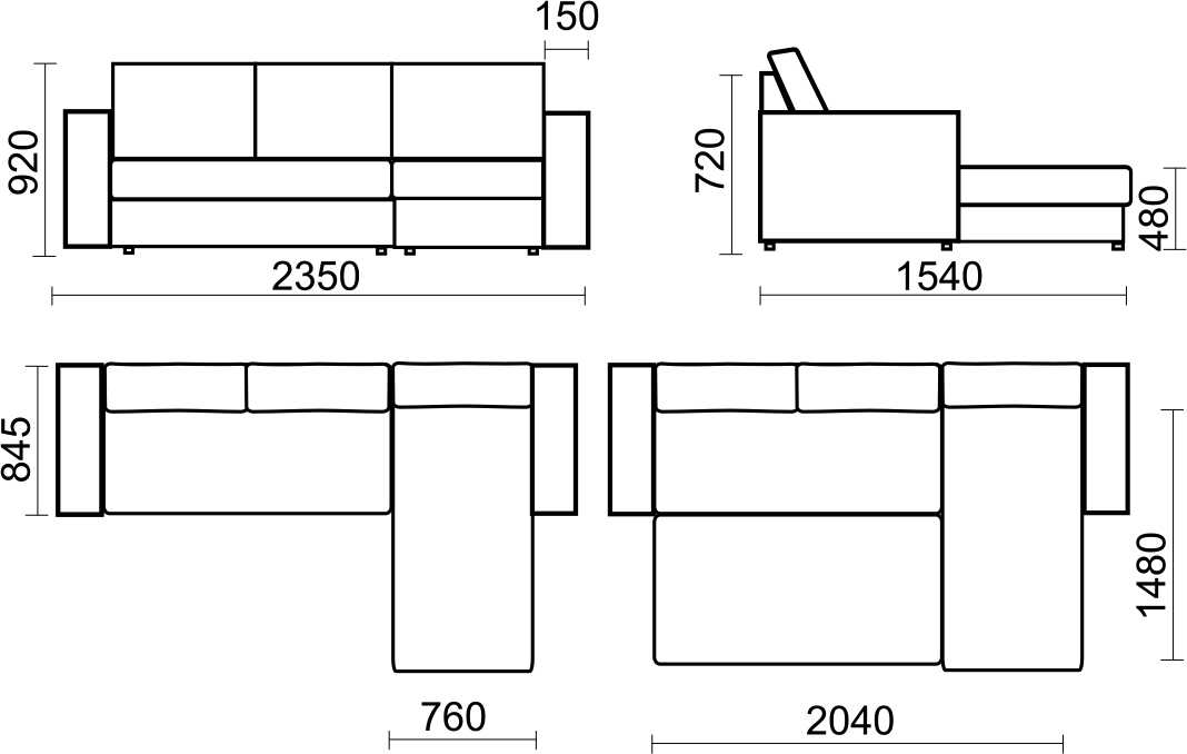 Размеры угловых диванов разных конфигураций, габариты спального места