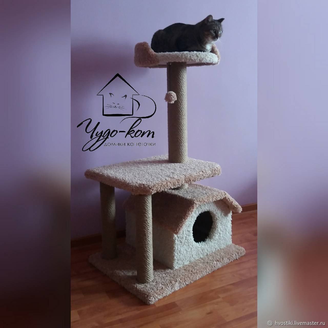 Домик и когтеточка из ковролина для кошки: инструкция +видео