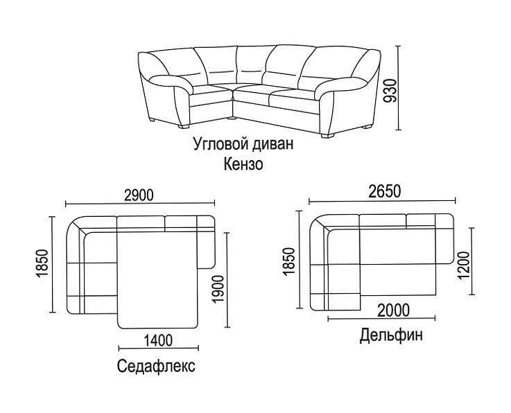 Размеры углового дивана