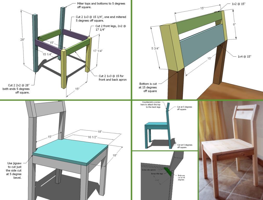 Чертеж стула из досок