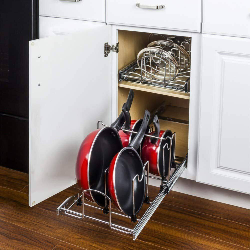 Хранение крышек от кастрюль на кухне: в шкафу, органайзере и на подставке, лайфхаки