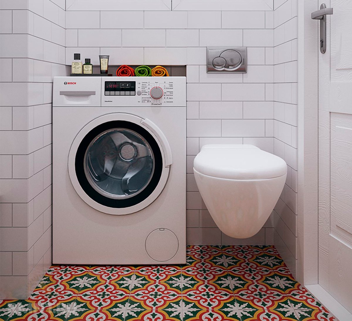 Прячем стиральную машину в небольшом санузле – 5 примеров с фото