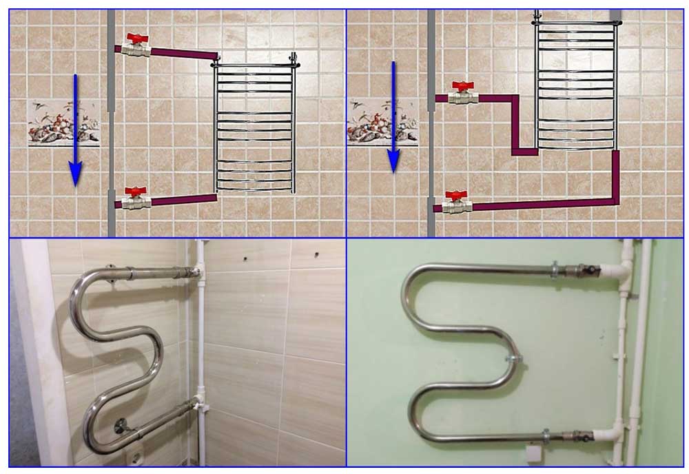 Подключение полотенцесушителя к системе горячего водоснабжения: описание трех популярных схем