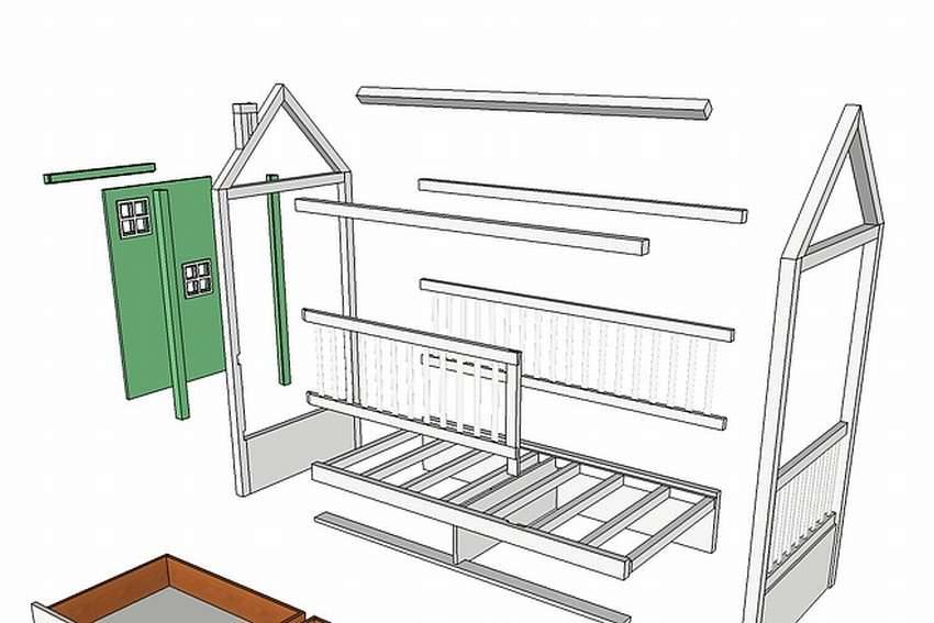 Кроватка домик чертеж с размерами: как сделать кровать-домик из дерева своими руками: чертежи с размерами