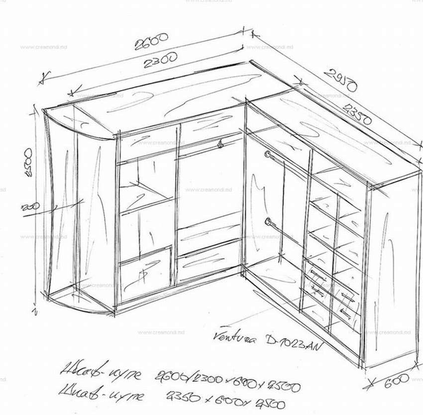 Угловой шкаф с размерами и чертежами